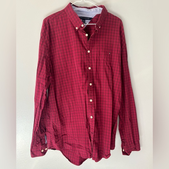 Tommy Hilfiger Men's Custom Fit Button Down Long Sleeve Shirt Sz XXL Red plaid. - Picture 1 of 5